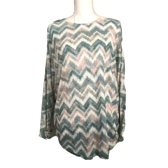 Annabelle Small Dolman Sleeve Tunic Chevron Stripe Top Cinched Oversized #4998 - Picture 1 of 9